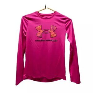 Under Armour Tech Shirt Youth Medium Hot Pink Longsleeve Pullover Orange UA Logo